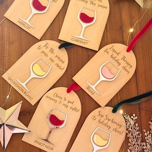 Funny Wine Christmas Ornaments | Laser-Engraved Wooden Wine Tags