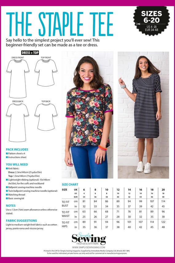 Staple Tee & Dress Sewing Pattern: Loose-fit Jersey (PDF Pattern)