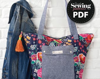 Patrón de bolso de fin de semana en PDF, bolso acolchado, bolso de mano, bolso de diario, patrón de costura digital, bolso clásico, patrón de costura, descarga para imprimir en PDF