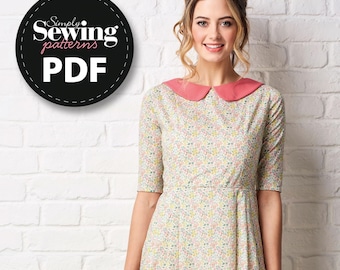 Libby Dress PDF Sewing Pattern, Retro Peter Pan Collar, Fitted Spring Dress (UK 6-20)