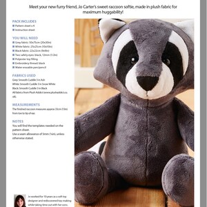 May include: A sewing pattern for a plush raccoon toy. The pattern includes instructions and templates for making a 13-inch tall raccoon. The pattern is from Simply Sewing.