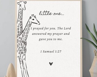 Giraffen Kinderzimmer Poster | 1 Samu 1:27 Schriftstelle (Digitaler Download)