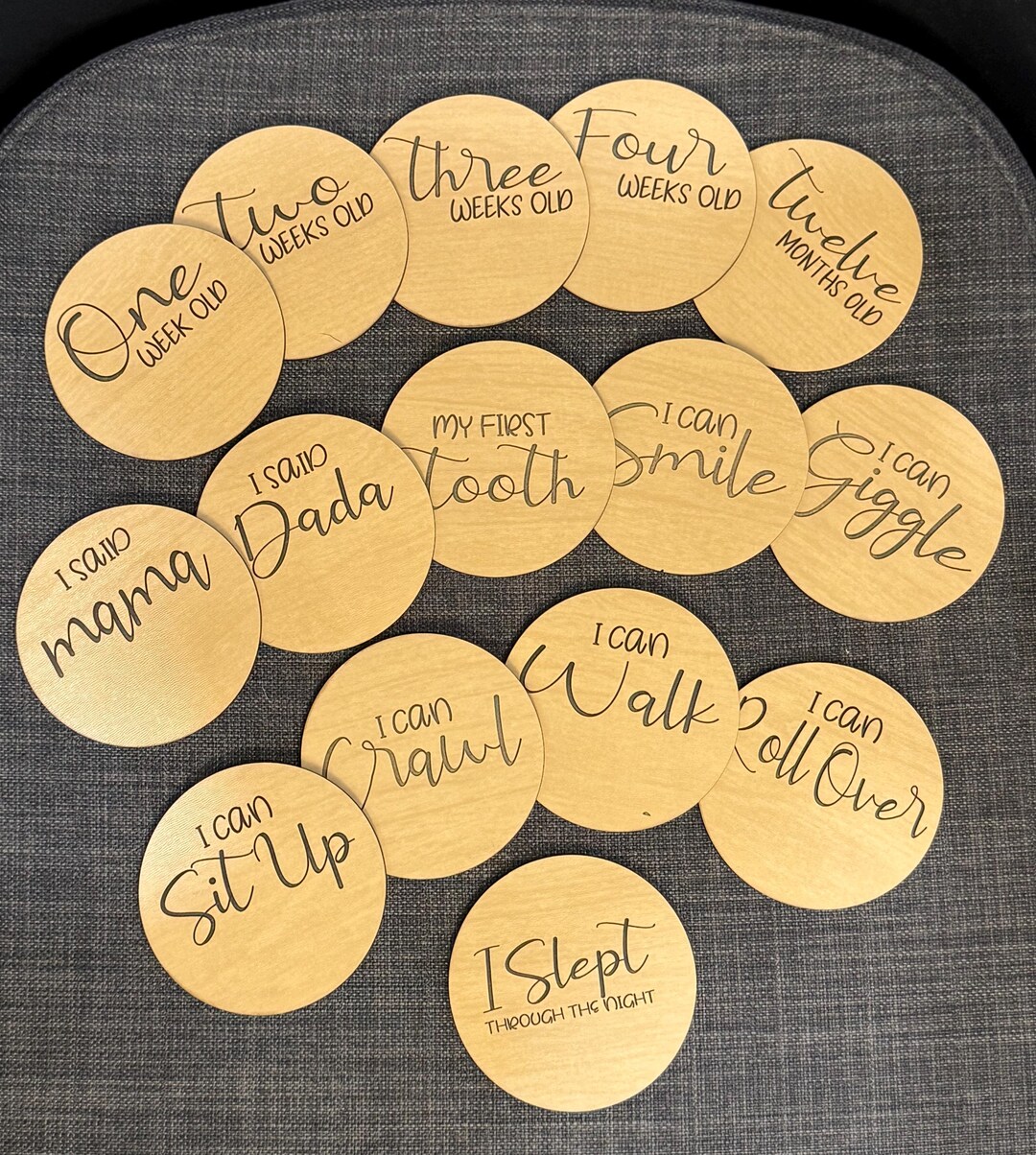 Baby Milestone Markers | Wood Engraved Discs | Baby Monthly Photos ...