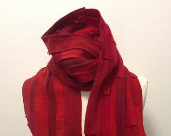 Cashmere scarf, unisex, recycled material, upcycled, bright reds, FREE SHIPPING in the US