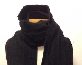 Cashmere scarf, unisex, recycled material, upcycled, black, FREE SHIPPING in the US