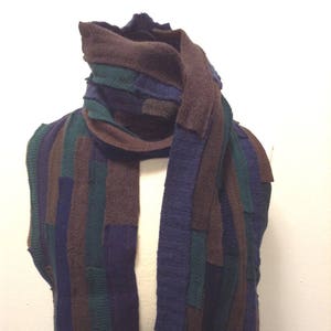 Cashmere scarf, unisex, recycled material, upcycled, multi browns blues greens, FREE SHIPPING in the US image 1