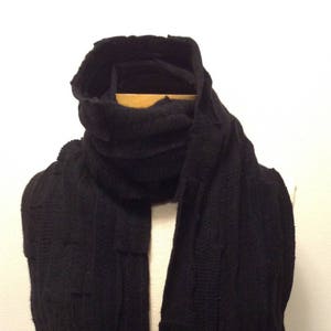 Cashmere scarf, unisex, recycled material, upcycled, black, FREE SHIPPING in the US image 1