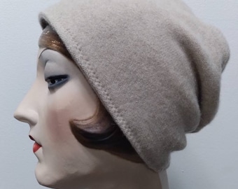 Pure Cashmere Rollup hat, slouch beanie,  sand, oatmeal, natural, neutral,, unisex.  FREE SHIPPING in the US