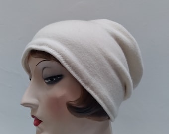 Pure Cashmere Rollup hat, slouch beanie, ivory, cream.  FREE SHIPPING in the US