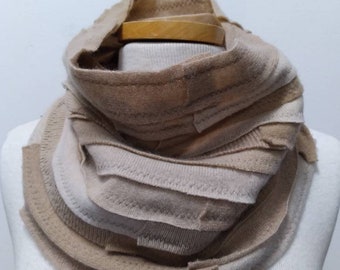 Pure Cashmere cowl scarf, neck warmer, recycled, natural,  unisex. FREE SHIPPING in the US