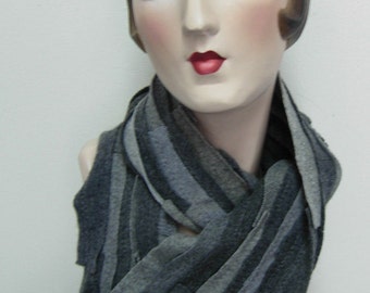 Cashmere scarf, unisex, recycled material, upcycled, multi grey, FREE SHIPPING in the US