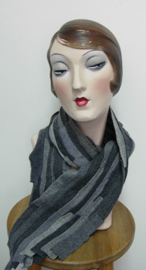 Cashmere scarf, unisex, recycled material, upcycled, multi grey, FREE  SHIPPING in the US - Main Image