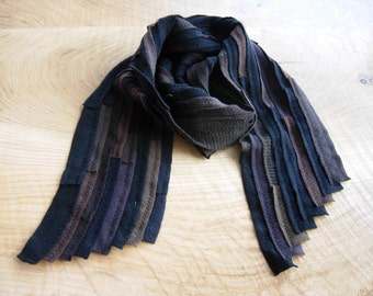 Cashmere scarf, unisex, recycled material, upcycled, black and browns, FREE SHIPPING in the US