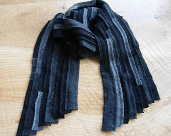 Cashmere scarf, unisex, recycled material, upcycled, black and greys, FREE SHIPPING in the US