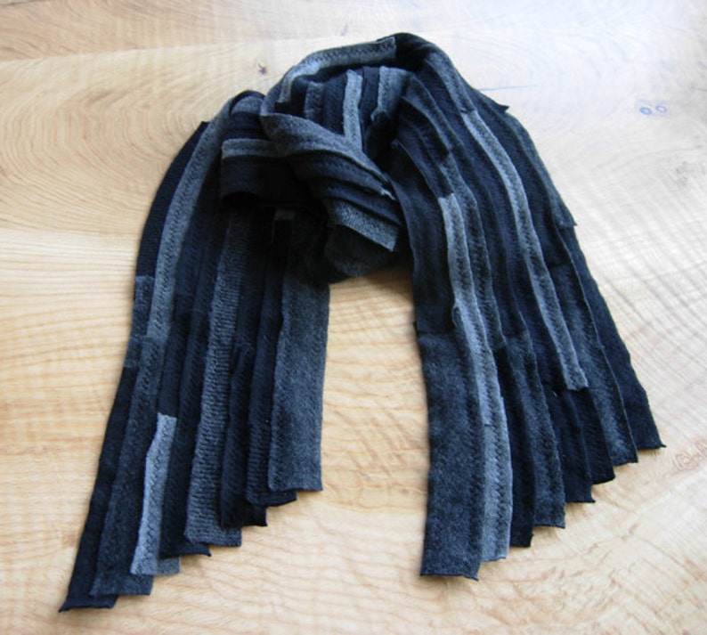 Cashmere scarf, unisex, recycled material, upcycled, black and greys, FREE SHIPPING in the US image 1