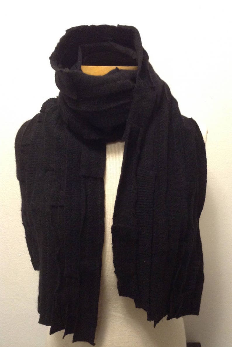 Cashmere scarf, unisex, recycled material, upcycled, black, FREE SHIPPING in the US image 1