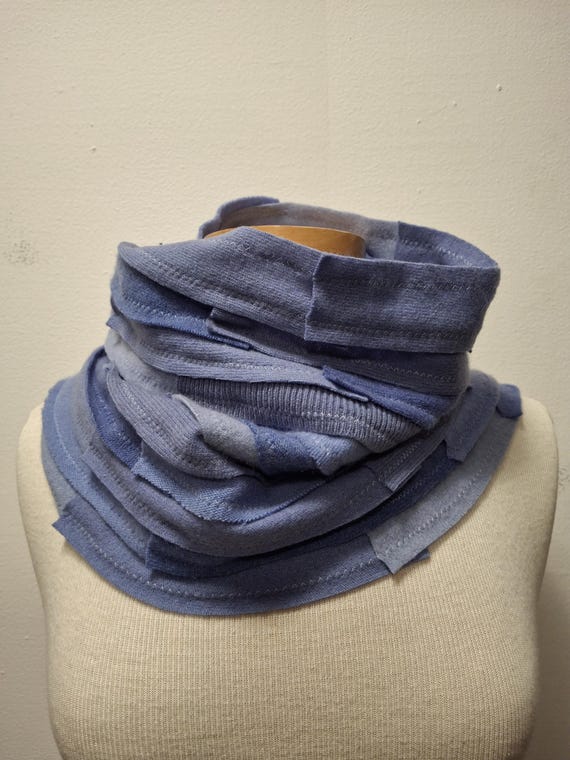 Pure Cashmere Cowl Scarf, Neck Warmer, Recycled, Upcycled, Blue