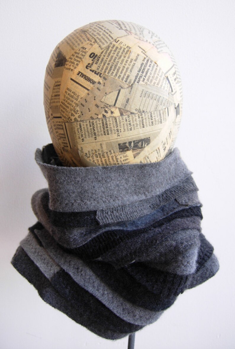 Pure Cashmere cowl scarf, neck warmer, recycled, gray unisex. FREE SHIPPING in the US image 2