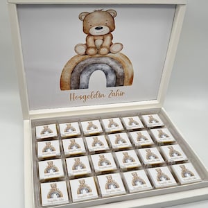 Schokobox Personalisiert Baby Motive in Weiß, Gold , Silber, Rosa oder Hellblau für ,Verlobungen,Babyshower, Kindergeburtstag - Gastgeschenk