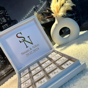 Schokobox personalisiert glänzend in Gold , Silber für Hochzeiten,Verlobungen,Babyshower, Kindergeburtstag - Gastgeschenk