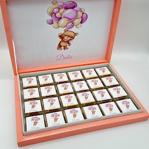 Schokobox Personalisiert Baby Motive in Weiß, Gold , Silber, Rosa oder Hellblau für ,Verlobungen,Babyshower, Kindergeburtstag - Gastgeschenk