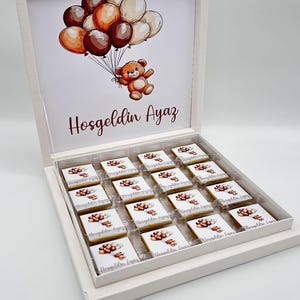 Schokobox Personalisiert Baby Motive in Weiß, Gold , Silber, Rosa oder Hellblau für ,Verlobungen,Babyshower, Kindergeburtstag - Gastgeschenk