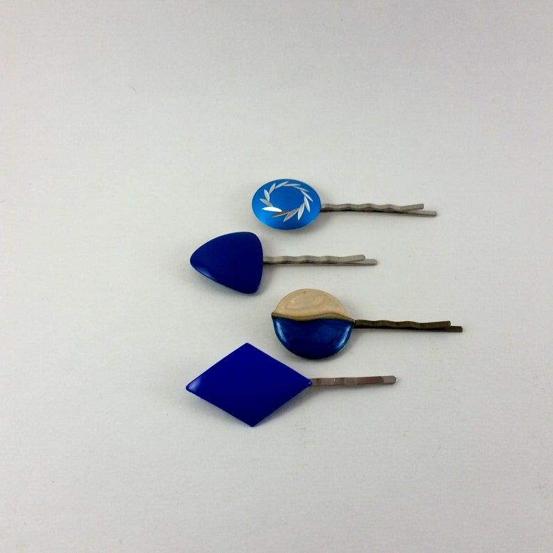 Variety Pack of Bobby Pins Lot of 4 Vintage Jewelry Hair Clips Bobby Pin Blue Colors Upcycled Jewelry Gift for Her Boho