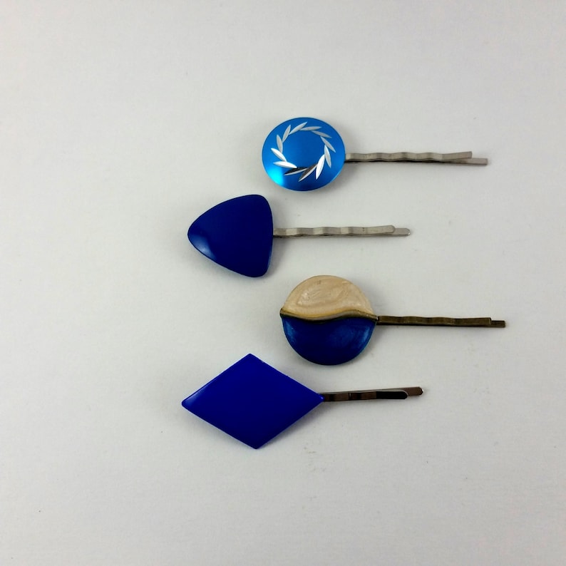 Variety Pack of Bobby Pins Lot of 4 Vintage Jewelry Hair Clips Bobby Pin Blue Colors Upcycled Jewelry Gift for Her Boho