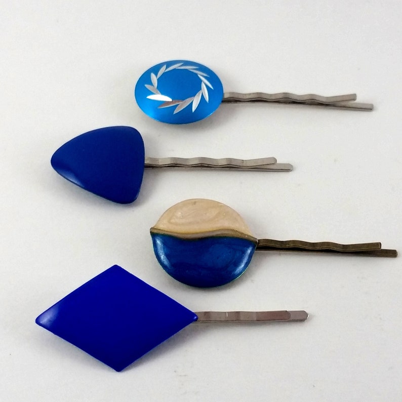 Variety Pack of Bobby Pins Lot of 4 Vintage Jewelry Hair Clips Bobby Pin Blue Colors Upcycled Jewelry Gift for Her Boho