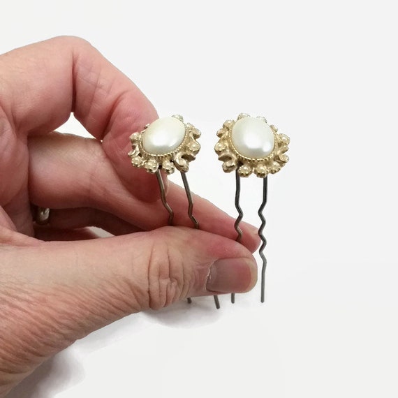 Bun Pin Hair Accessories Pearl Faux W Gold Upcycled Jewelry Etsy