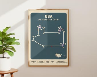 Las Vegas Circuit | F1 Driver Poster | Formula 1 Poster | Racing Circuit | Vegas Circuit Poster | Formual 1 Wall Print | Formula 1 Gift