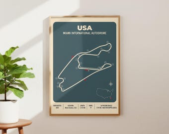 Miami Circuit | F1 Driver Poster | Formula 1 Poster | Racing Circuit | Racing Circuit Poster | Formual 1 Wall Print | Formula 1 Gift