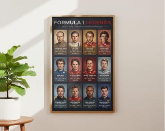 F1 Legends Poster | Formula 1 Drivers Wall Art | Motorsport Icons Print | Racing Legends Poster | F1 Gift | Formula 1 Decor