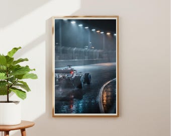 F1 Night Race Poster | Formula 1 Wall Art | Racing Car Print | Motorsport Photography | Rain Track Poster | F1 Decor | Racing Gift