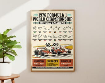 1976 Formula 1 Champion | F1 Driver Poster | Formula 1 Poster | Racing Driver | Racing Driver Poster | Formual 1 Wall Print | Formula 1 Gift