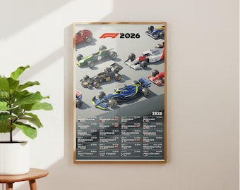 F1 2026 Poster | Formula 1 Calendar Print | Classic & Modern F1 Cars | Race Schedule Wall Art | Motorsport Decor | F1 Gift