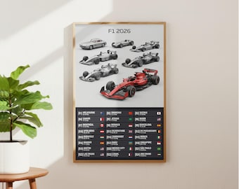 F1 2026 Calendar Poster | Formula 1 Schedule Print | Race Calendar Wall Art | Motorsport Poster | F1 Gift | Racing Decor