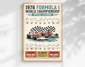 1976 Formula 1 Champion | F1 Driver Poster | Formula 1 Poster | Racing Driver | Racing Driver Poster | Formual 1 Wall Print | Formula 1 Gift