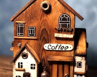 Rustic wooden coffee house Gift for coffee enthusiast Miniature cafe gift Handmade wooden home decor Cozy rustic house figurines Bar gifts