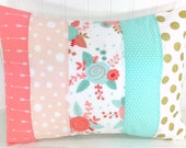 Nursery Decor, Pillow Cover, Baby Girl, Decorative Pillows, 12x16, Cushion Cover, Blush Pink Coral Mint Gold Floral Flower Shabby Chic Boho