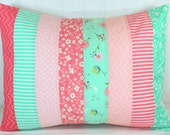 Pillow Cover, Cushion Cover, Decorative Pillows, Home Decor, Nursery Decor, 12 x 16, Shabby Chic, Mint, Coral, Pink, Blush, Flower, Floral