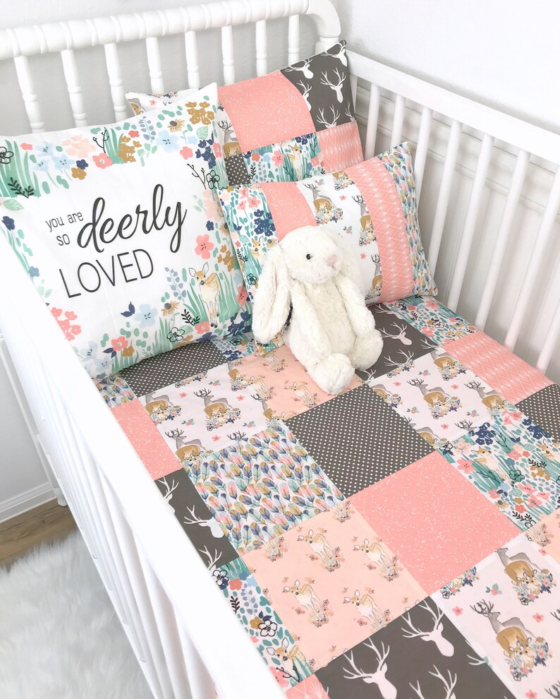 pink deer nursery bedding