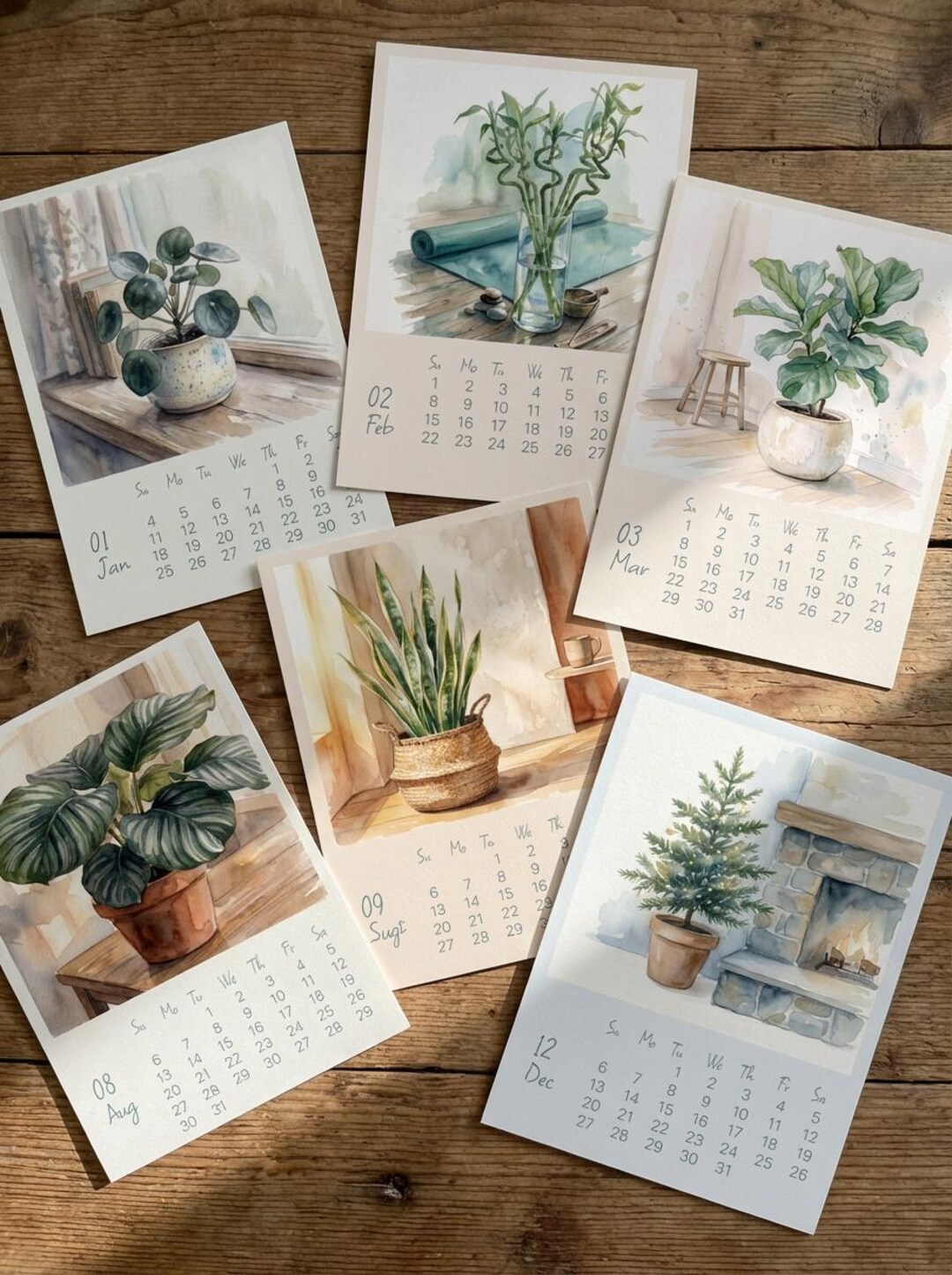 2026 Houseplant Calendar – Watercolor Botanical Mini Desk Monthly ...