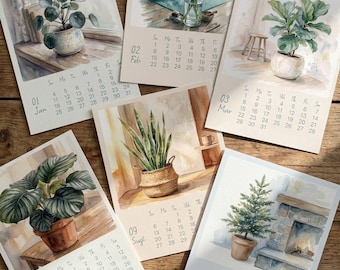 2026 Houseplant Calendar – Watercolor Botanical Mini Desk Monthly Calendar  Digital & Instant Download