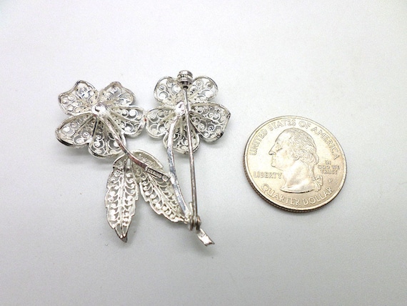 Sterling Silver Filigree Flowers Pin Brooch Vinta… - image 8
