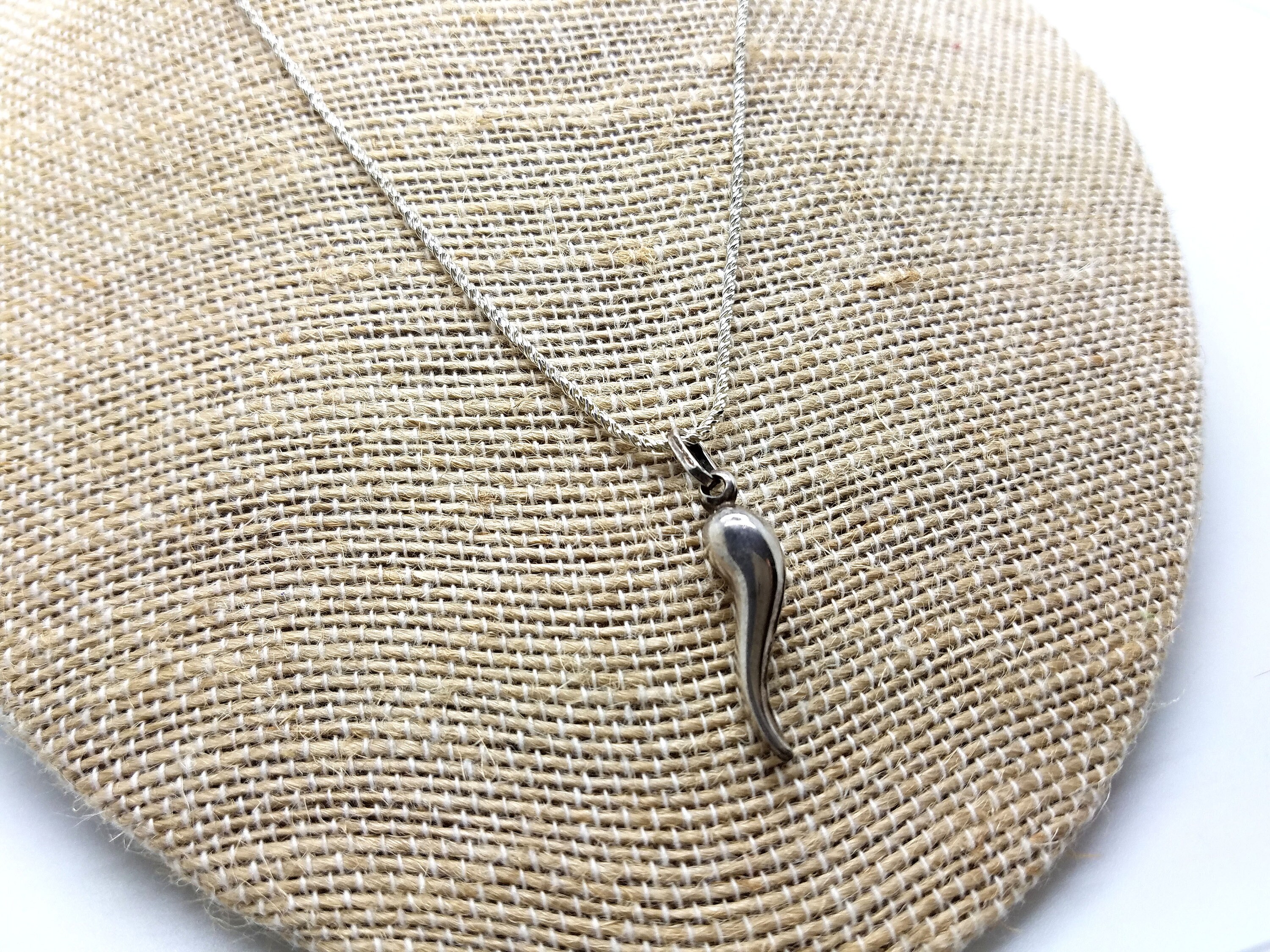 Layering Necklace Vintage Italian Horn, Cornicello, Good Luck, Sterling