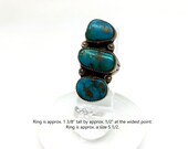 Vintage Older Unmarked Silver Souhtwestern Three Stone Ring - Blue Turquoise - Native American - Free US Shipping- Free Gift Wrap