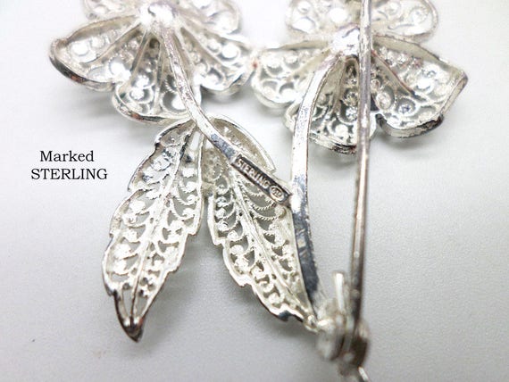 Sterling Silver Filigree Flowers Pin Brooch Vinta… - image 7