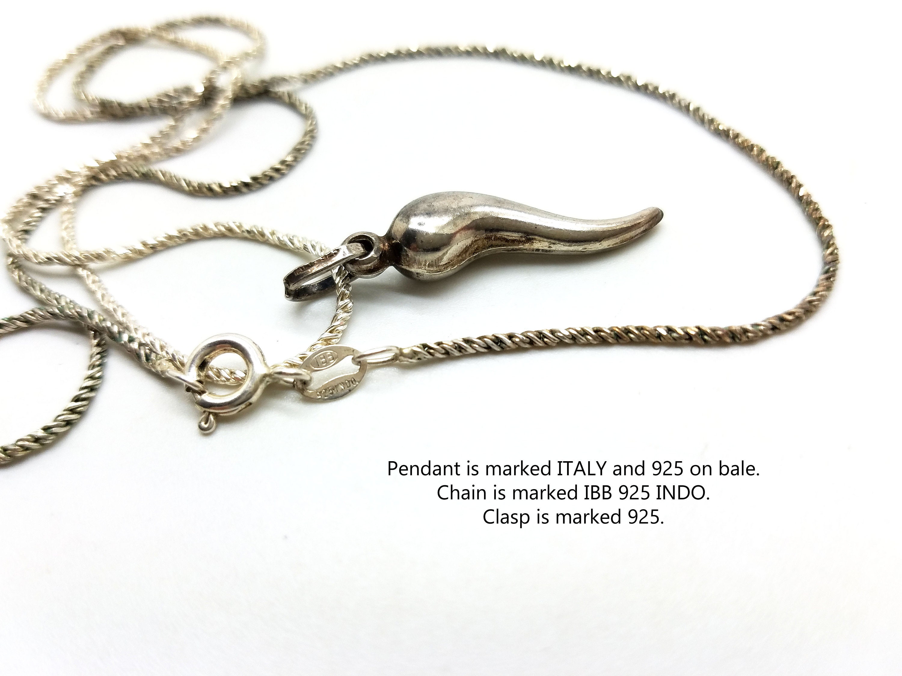 Layering Necklace Vintage Italian Horn, Cornicello, Good Luck, Sterling