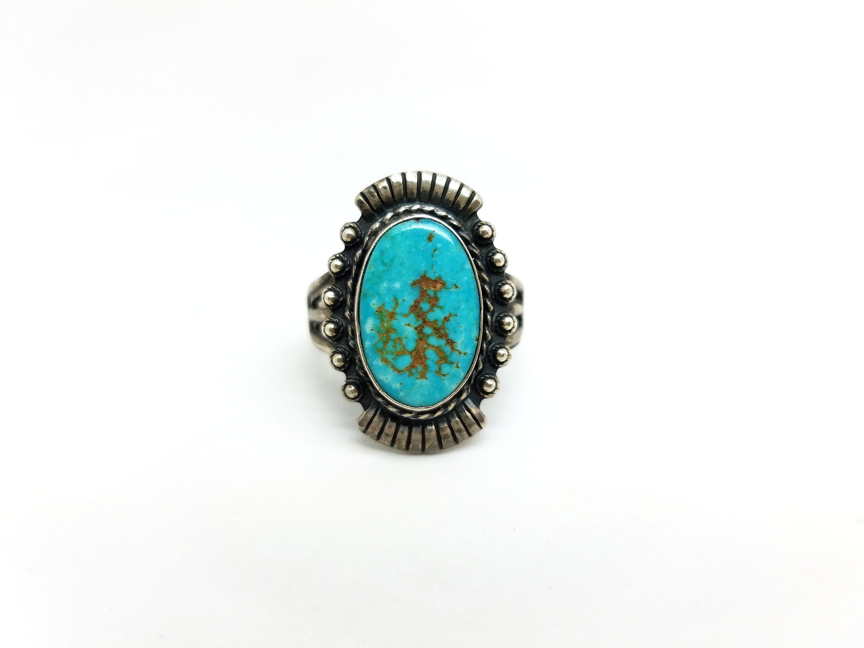 Pretty Vintage Southwest Style Sterling Silver 925 Turquoise Ring